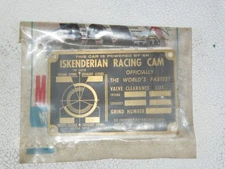 Iskenderian Racing Cams 1950's metal  firewall plaque Inglewood, CA address