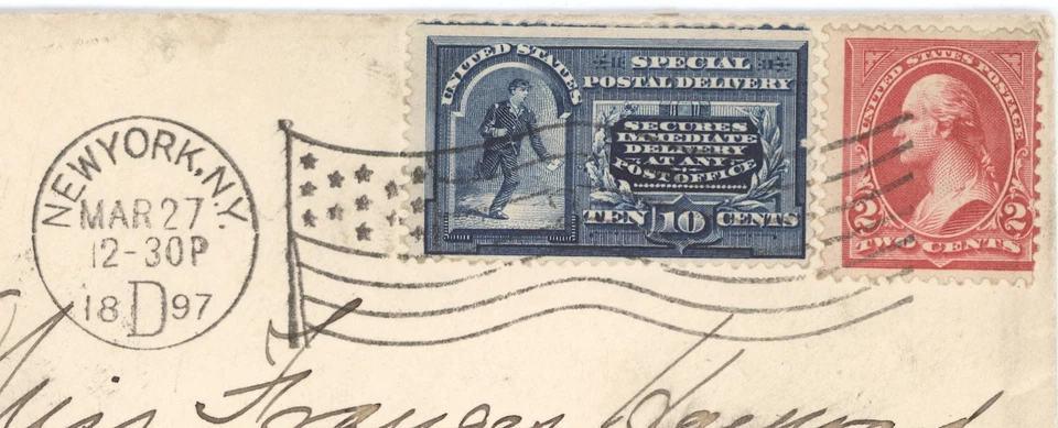 1897 New York Boston Special Delivery Cover Scott E5 Blue Receiver Cancel - Image 4 of 4