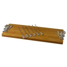 Image of (D) Bamboo Cheese Board, Wooden Board with Silver Picks 7-pc 'Lobster'