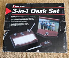 Vintage Golf Desk Set 3-1 Picture Frame Holder Letter Opener Memo Pad - New Old