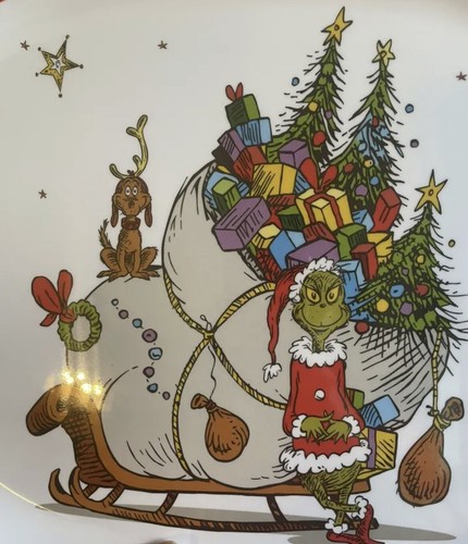 New Pottery Barn Kids Grinch Large Platter 12"x 16” Christmas Plate Max Cindy - Picture 3 of 3