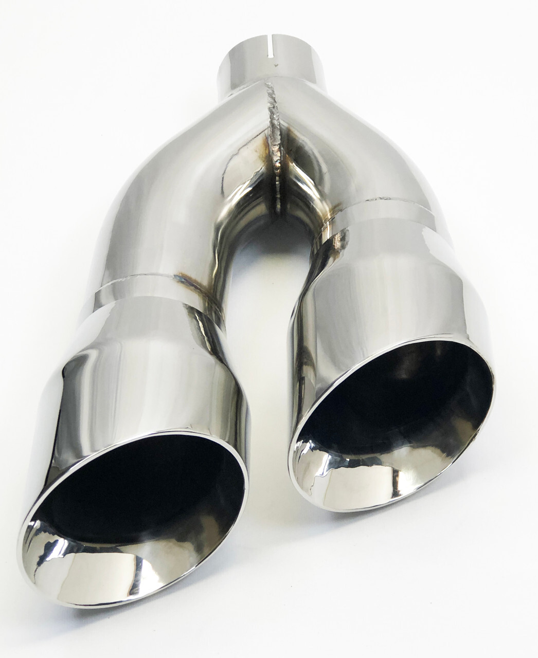Exhaust Tip Dual 4.00  Outlet 3.00  Inlet  16.00  long Slant 304 Polished Stainl