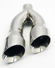 Exhaust Tip Dual 4.00  Outlet 3.00  Inlet  16.00  long Slant 304 Polished Stainl