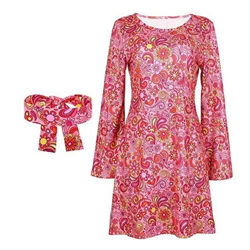 Women Ladies Hippie 60s 70s Hippy Flower Fancy Dress Adult Costume Flares Outfit - Picture 13 of 14