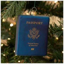 Robert Stanley,Glass Christmas ornament, US Passport.