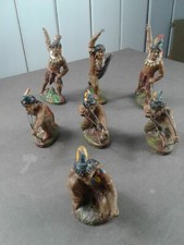 Elastolin Indians 3 Charging Warriors, 3 Kneeling Bowman, 1 Sitting