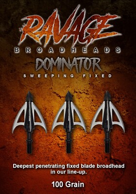 RAVAGE DOMINATOR fixed Broadhead 100gr Chisel Tip 1.35'' would channel NEW! 3pk