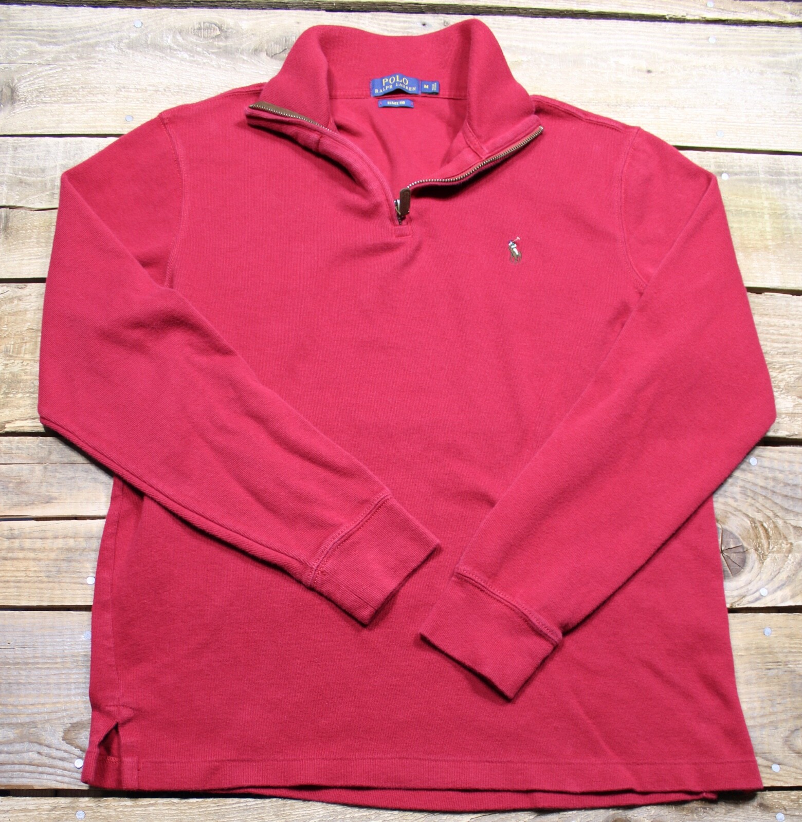 Polo Ralph Lauren Estate costina 1 4 zip pullover uomo medio marrone rosso carne pony