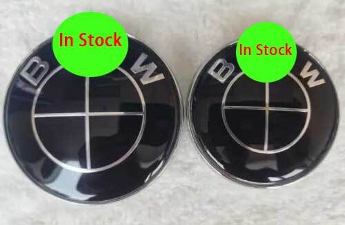 2X Front Hood & Rear Trunk Emblems 82mm&74mm All Black For BMW Badge 51148132375
