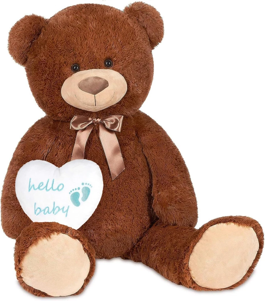 Baby Geschenke zur Geburt XXL Kuscheltier Teddybär 100 cm Braun mit Plüschherz - Bild 2 von 4