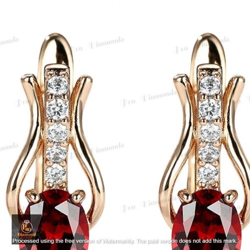 2.70Ct Oval Lab-Created Red Garnet Huggie Hoop Earrings 14K Yellow Gold Plated - Picture 4 of 13
