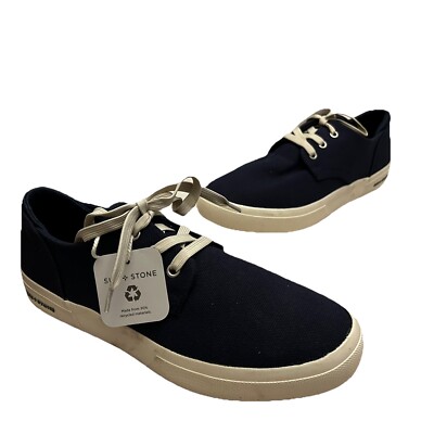 SUN STONE Navy Cushioned Kiva Round Toe Lace-Up Sneakers Shoes Mens Size 10M