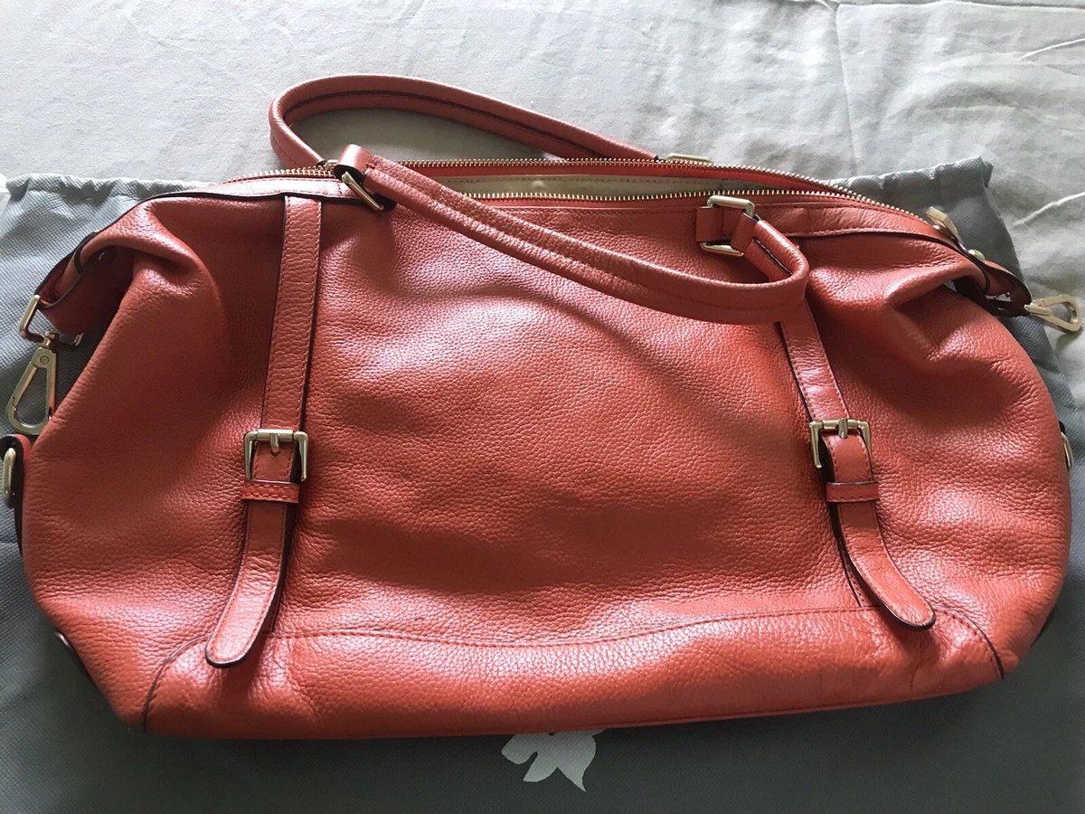 Ora Delphine Orange Pebble Leather Satchel Shoulder Bag With Dust