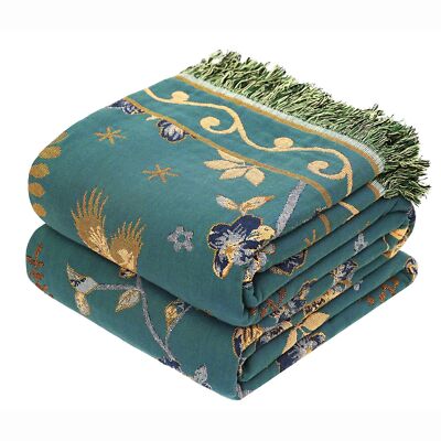 Boho Throw Blanket 80x90 Inches – 100% Cotton, Ultra Soft, Vintage Floral Print For Couch Or Bed - View #4