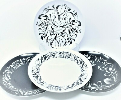 Melamine Dinner Plates Set of 12 Black White 4 designs