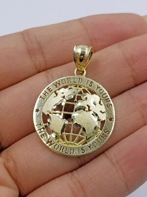10k Globe Map Yellow Gold 'The World is Yours' Pendant with Diamond Cut Design 