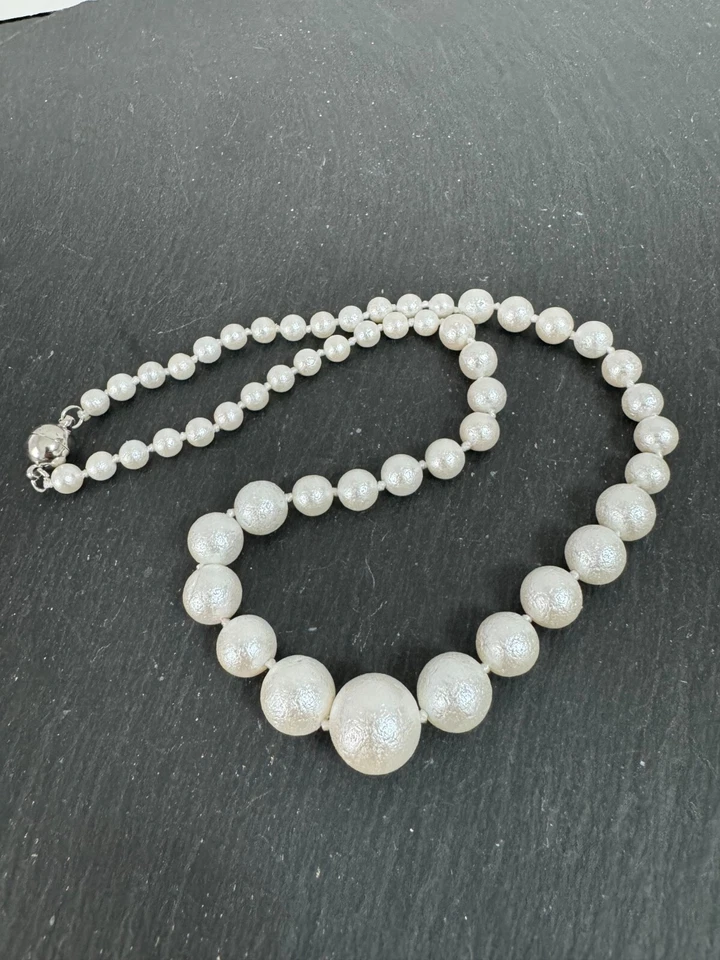 Muschelkernperlen Verlauf Collier Kette Länge 49 cm ! Perlen ca  6-14,5 mm ! - Bild 3 von 4