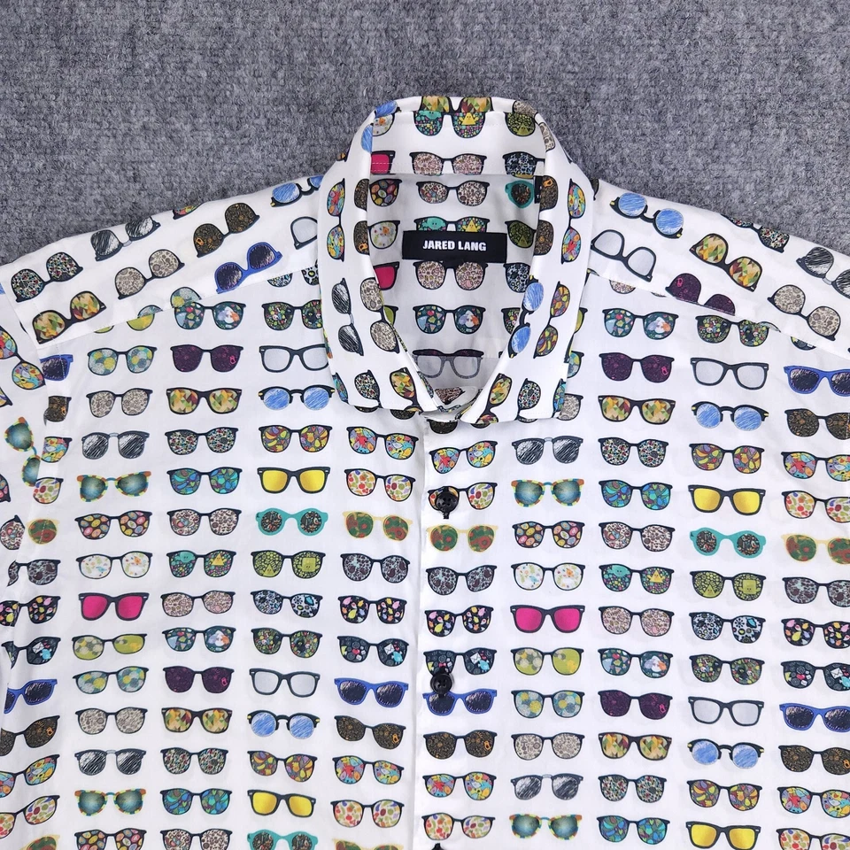 Jared Lang Shirt Mens Medium White Sunglasses Button Up Short Sleeve Cotton - Image 3 of 4