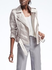Banana Republic Heritage Cream Coated Tweed Moto Jacket SIZE S  672412 A0416H