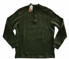 Daniel Cremieux Sweater 1/4 Button Mockneck Faux Suede Patches Green Twill XL