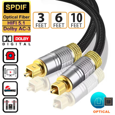 Toslink Optical Cable Digital Audio Sound Fiber Optic SPDIF Wire Cord Dolby DTS