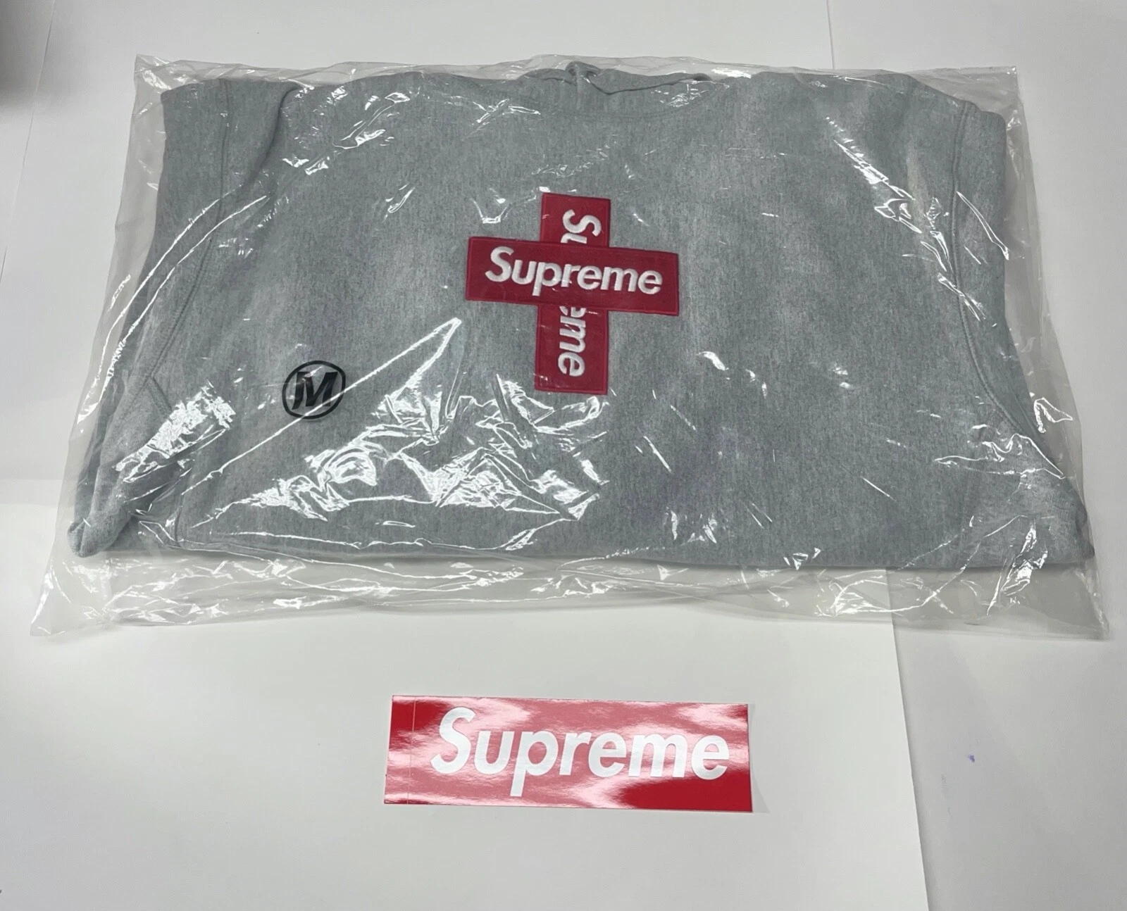 Sweat shirt à capuche logo Supreme Cross Box gris bruyère FW20   Taille Moyenne   NEUF