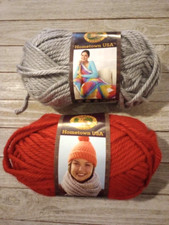 yarn Lion brand hometown USA crochet 6 2 skeins red grey 2pc