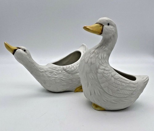 Holland Floral Bisque Duck Planters, set of 2,1987, Free Shipping - 第 1/12 張圖片