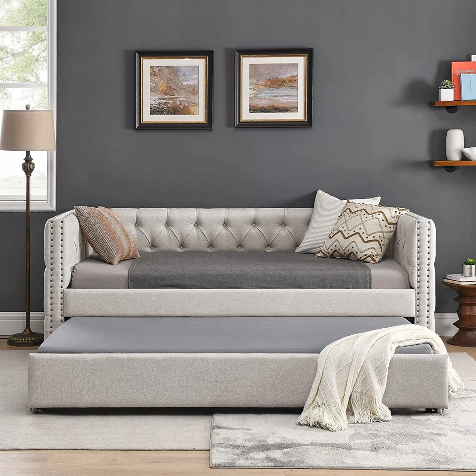 Sofá cama tapizado con nido doble/tamaño completo sofá cama acolchada muebles Foto 2 de 4