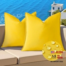 Outdoor Waterproof Faux Linen Throw Pillow Covers 18" x 18" Pack of 2 Yellow