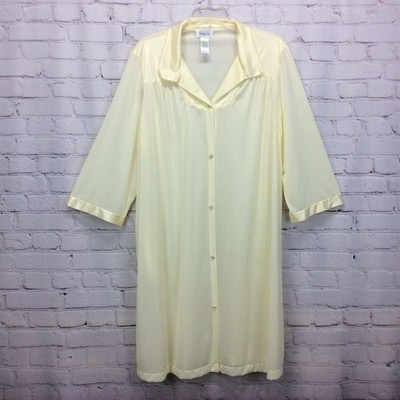 Vintage Vanity Fair House Coat Women's Size L Yellow Grandma Core Button Up Robe