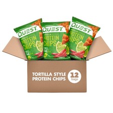 Quest Tortilla Style Protein Chips, Chili Lime Flavored, Baked, 1.1Oz Bags, 12 C