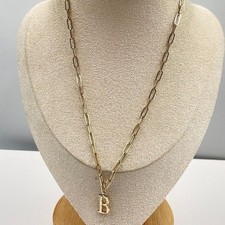 Classic Gold-Tone Paperclip Link Chain Initial B Charm Pendant Lobster Necklace