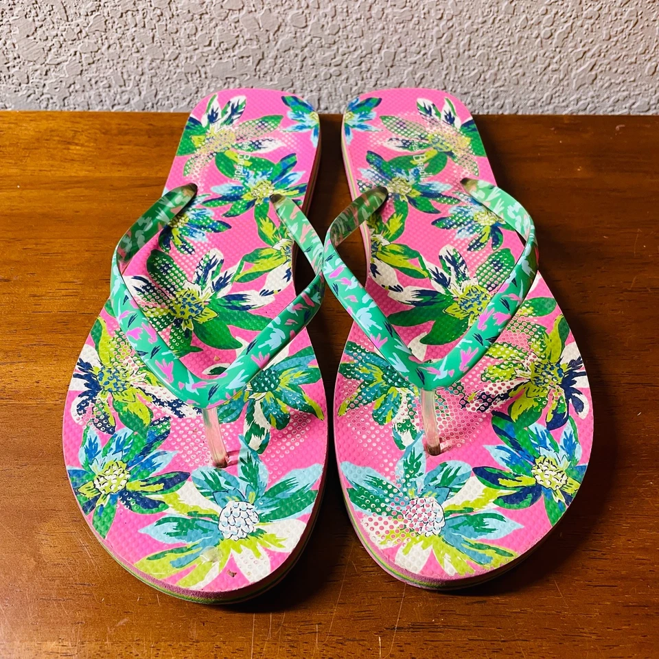 Sandalia chanclas de playa Vera Bradley Woems verde rosa tropical floral talla 9/10 Foto 2 de 4