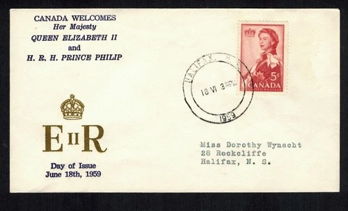 Canada #386, 1959 5¢ Royal Visit, Grover cachet FDC