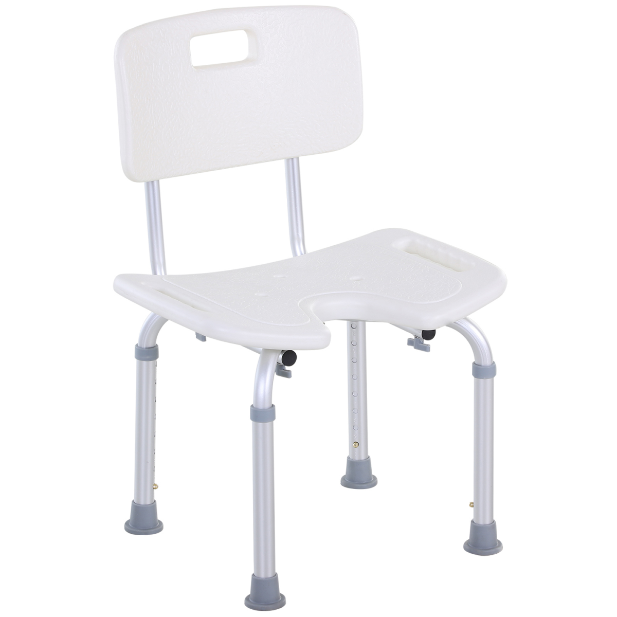 HOMCOM Adjustable Shower Bath Stool - Aluminum & PE Plastic - White/Silver - Image 3