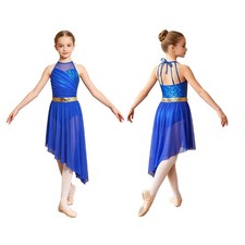 Girls Dancewear Irregular Dresses Performance Leotard Ice Skating Strappy Back