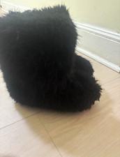 Womens Black Faux Fur Ankle Bootie Round Toe ...