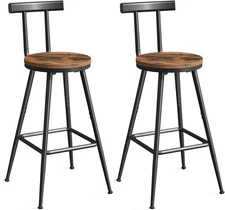 Bar Stools, Set of 2 Bar Chairs with Backrest and Footrest, 26" Tall Counter