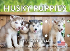 Siberian Husky Puppy Calendar 2026 Monthly Wall Calender 12 Month Made In USA