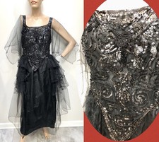 VTG ANTIQUE Edwardian TITANIC ERA 1910s Black TULLE SEQUIN BEADED BALLGOWN Exc