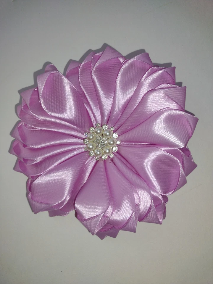 1 PCS Extra Large Flower Brooch  Beige  Dance Party Women Handmade Satin Jewelry - Image 3 of 4