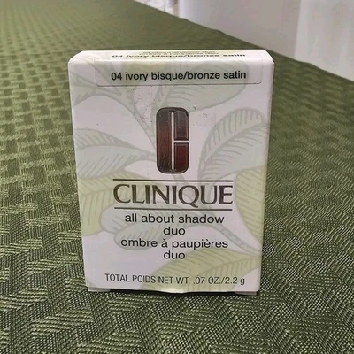 CLINIQUE All About Shadow Duo 04 Ivory Bisque  Bronze Satin .07 oz Full Size NIB - Image 1 of 4