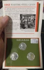 1943 -PDS Lincoln Wheat Cent Penny - Extra Fine, XF WWII Steel US 3 Coin set