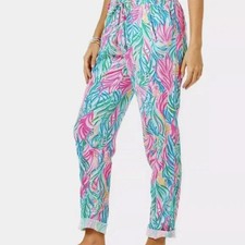 Lilly Pulitzer XS Taron Linen Pants Mid-Rise Sea Turtle Soiree NWT 128
