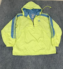 Vintage Adidas Jacket Mens Large Yellow Hooded Windbreaker Pullover 90s Size L