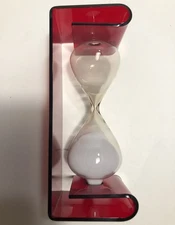 Vintage lucite hourglass sand egg timer 5 minutes red and clear glass