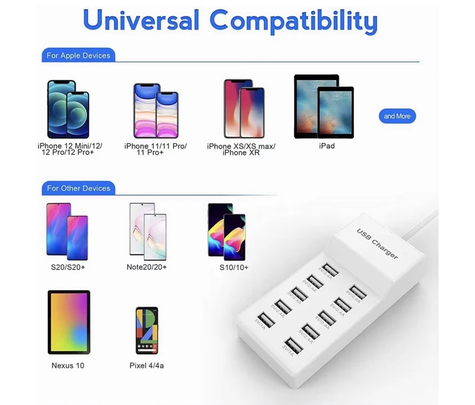 10-Port USB Wall Charger Station with Rapid Charging Auto Detect Technology Safe - Image 3 of 4