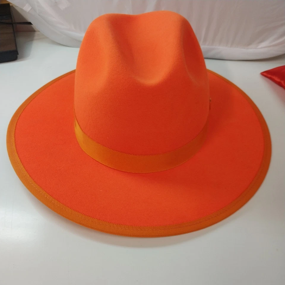 Keith James WPL5923 Mujer Reina Borde Rojo Naranja Lana Fedora Sombrero Talla Grande + Bolsa Foto 4 de 4