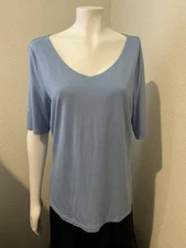 TALBOTS Women’s V-Neck Short Sleeve Blue Stretch Ponte Tee Top Size L